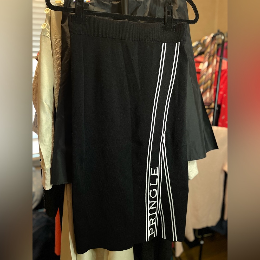 Pringle Black Pencil Skirt with White Side Stripes